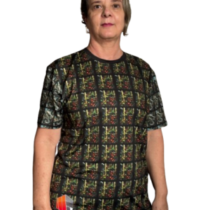 Camiseta com estampa de plantas de aquário ladrilhada, por sublimação total, em micro-fibra, tecido tecnológico.